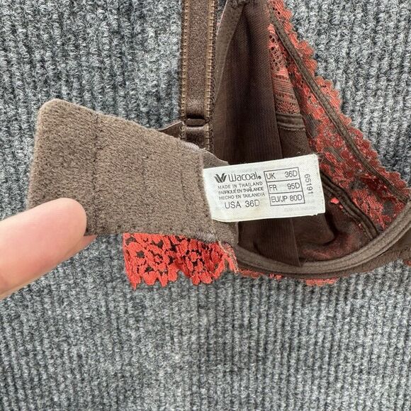 Wacoal Embrace Lace Bra 36D Underwire Unlined Brown Orange Embroidered 65191 - Picture 6 of 8